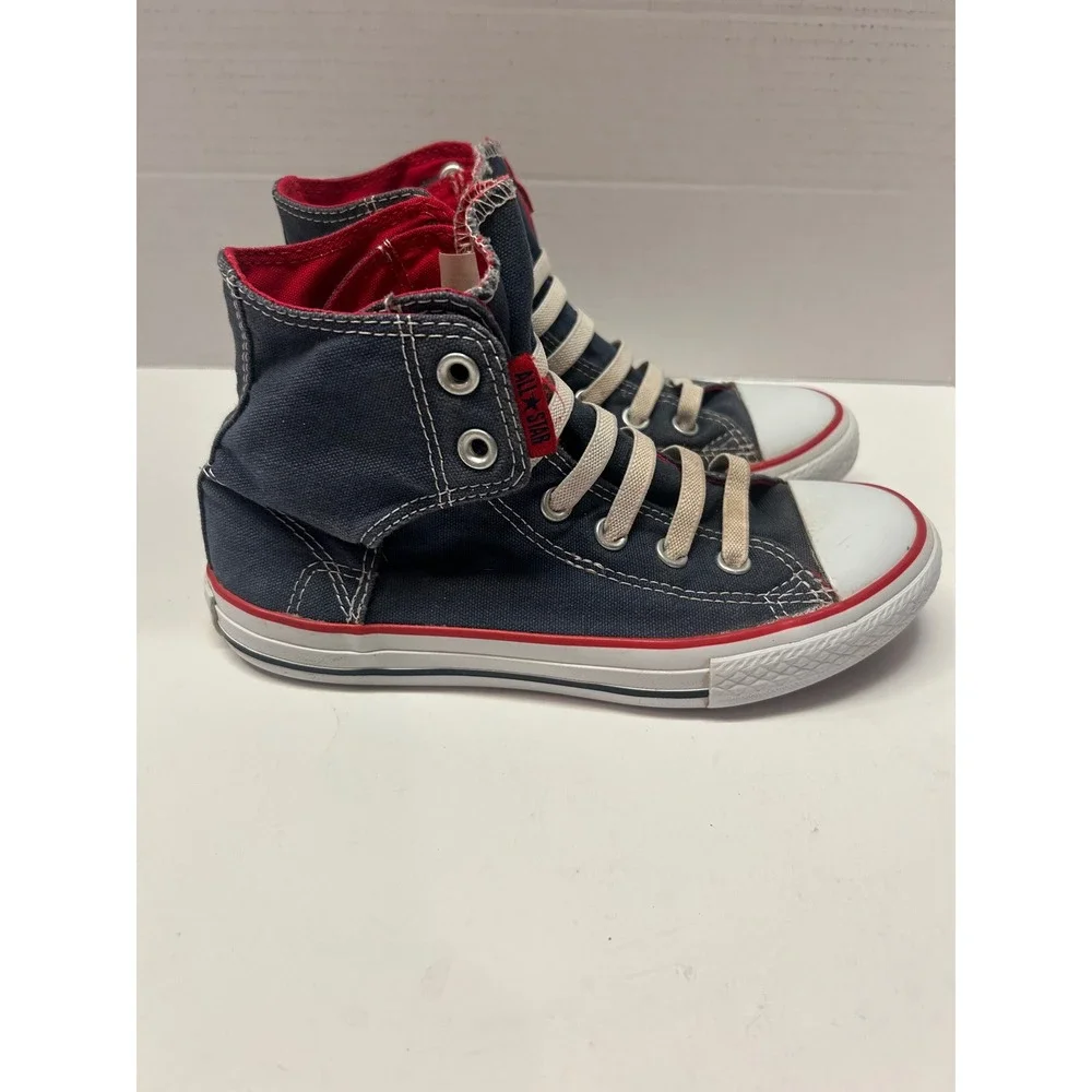 Converse All Star High Top Sneakers Kids Size 3 Roll Down Collar Blue Red‎